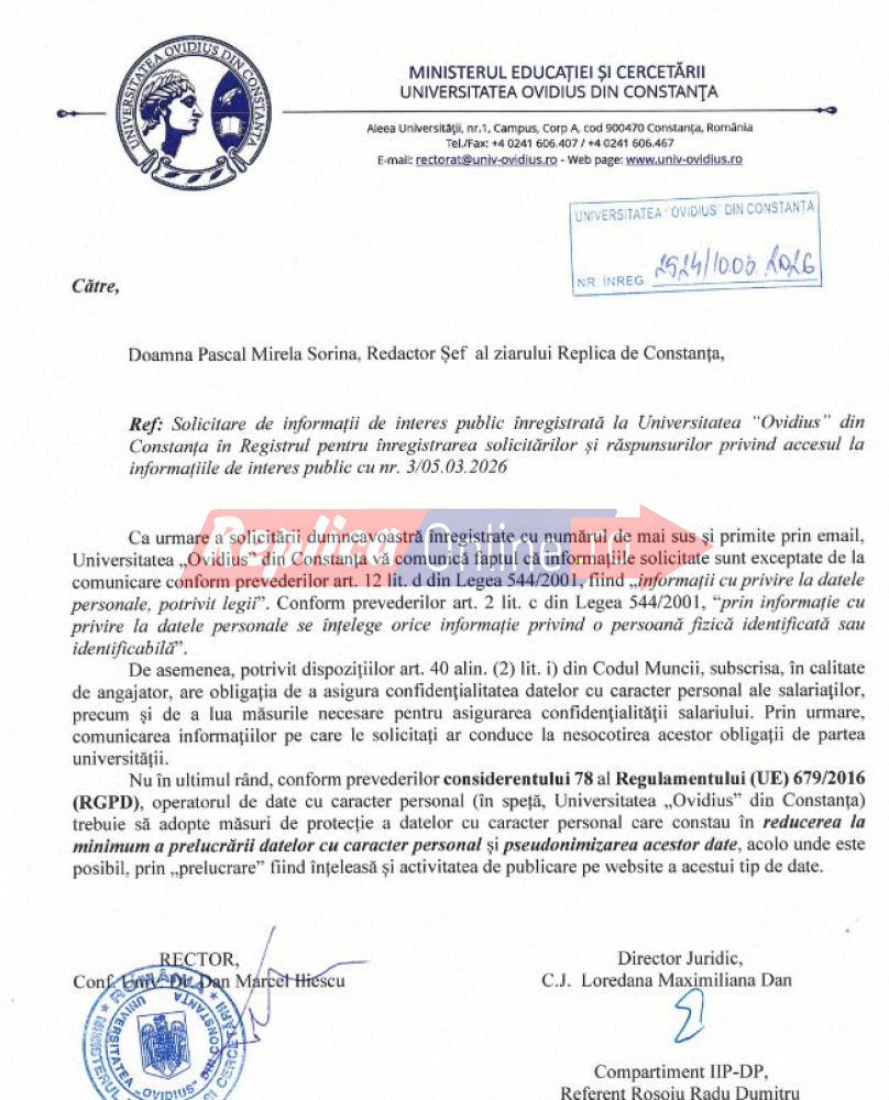 Asa ceva! Cum explica conducerea Universitatii Ovidius secretizarea aspirantilor la gradatiile de merit. Vezi ce balarii invoca! 